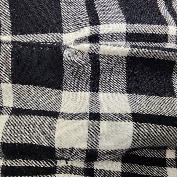 Talbots Women Top Medium Black White Plaid Popover Split Neck Long Sleeve Blouse - Picture 7 of 13